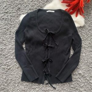 ABERCROMBIE & FITCH Slim Ribbed Tie-front Cardigan